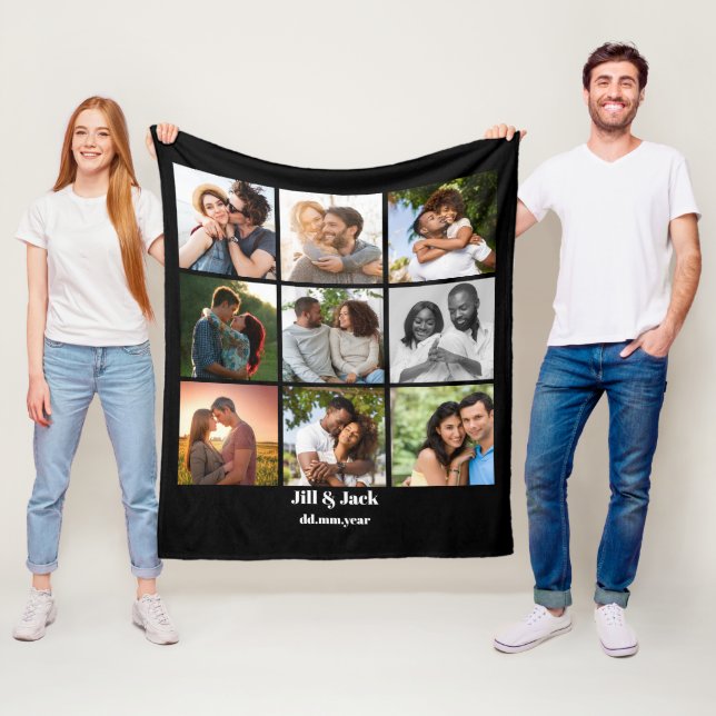 Personlig 9 Fotokollage-mall för Par Fleecefilt (På plats)