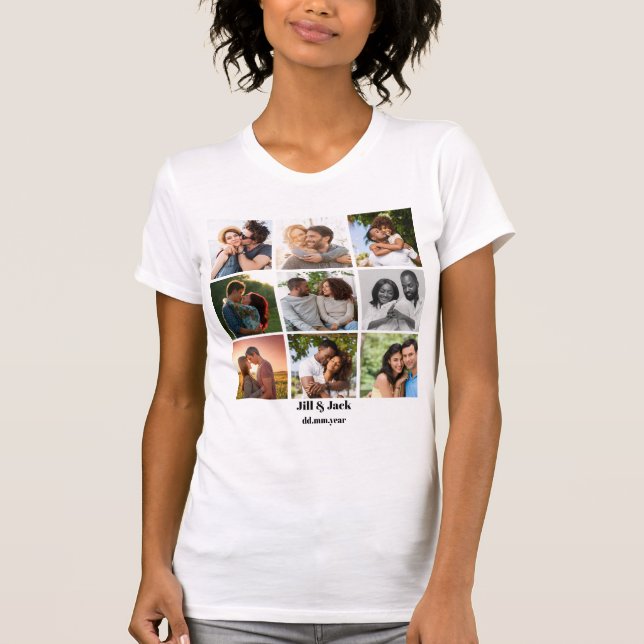 Personlig 9 Fotokollage-mall för Par T Shirt (Framsida)