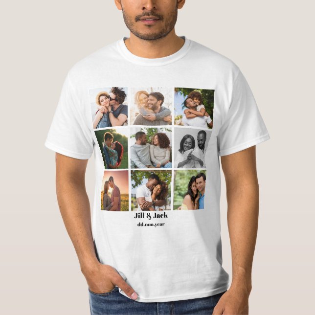 Personlig 9 Fotokollage-mall för Par T Shirt (Framsida)