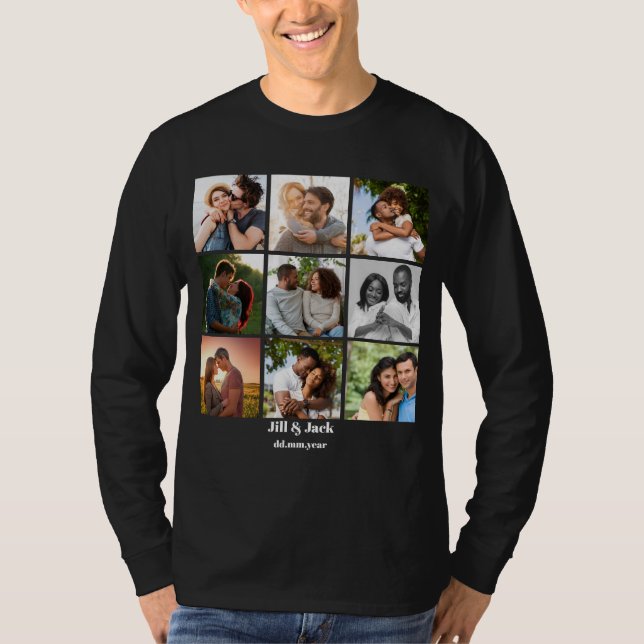 Personlig 9 Fotokollage-mall för Par T Shirt (Framsida)
