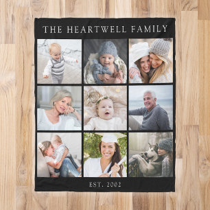 Personlig 9 Fotosammanställning Familj Svart Fleecefilt