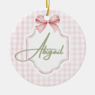 Personlig Abigail Flicka Nursery Bow&Gingham Julgransprydnad Keramik