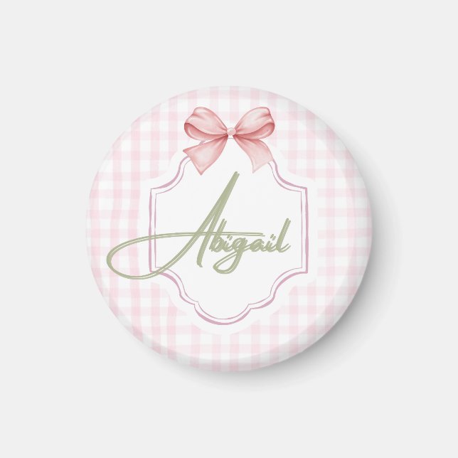 Personlig Abigail Flicka Nursery Bow&Gingham Magnet (Framsidan)