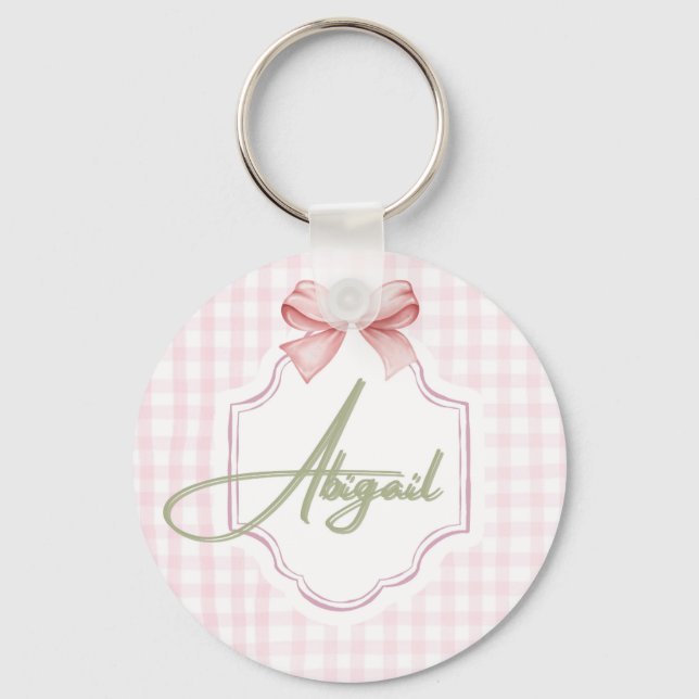 Personlig Abigail Flicka Nursery Bow&Gingham Nyckelring (Framsida)