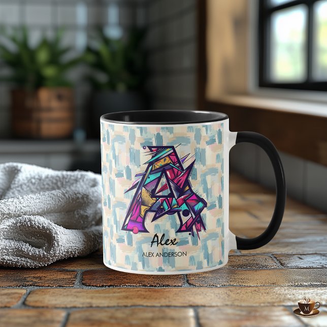 Personlig Abstrakt Geometrisk Monogrammug - A Mugg (Skapare uppladdad)