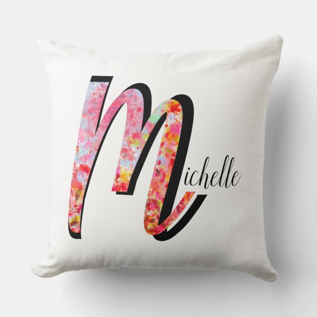 Personlig abstrakt höst löv monogram M Kudde (Framsida)