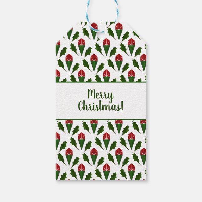 Personlig Abstrakt Röd ros, Holly Helgdag Presentetikett (Baksidan)