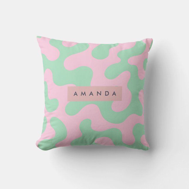 Personlig Abstrakt Rosa och Mintgrön Pastellfärg Kudde (Framsida)