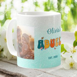 Personlig Abuela Photo Groovy Glitter Kaffemugg
