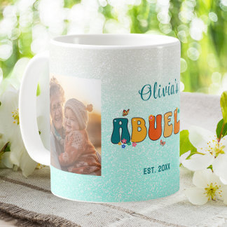 Personlig Abuela Photo Groovy Glitter Kaffemugg