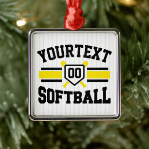 Personlig ADD NAMN Softball Player Varsity Team Julgransprydnad Metall