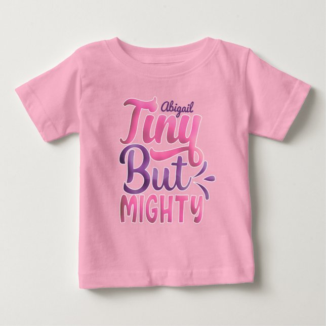 Personlig ADD NAMN Tiny men milt Rosa Lila T Shirt (Framsida)