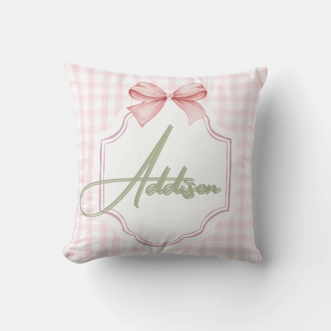 Personlig Addison Flicka Nursery Bow&Gingham Kudde (Framsida)