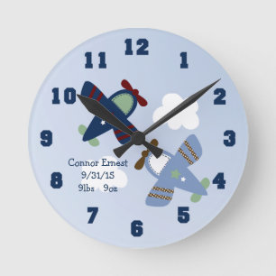 Personlig Adsible Aircraft Nursery Clock Rund Klocka