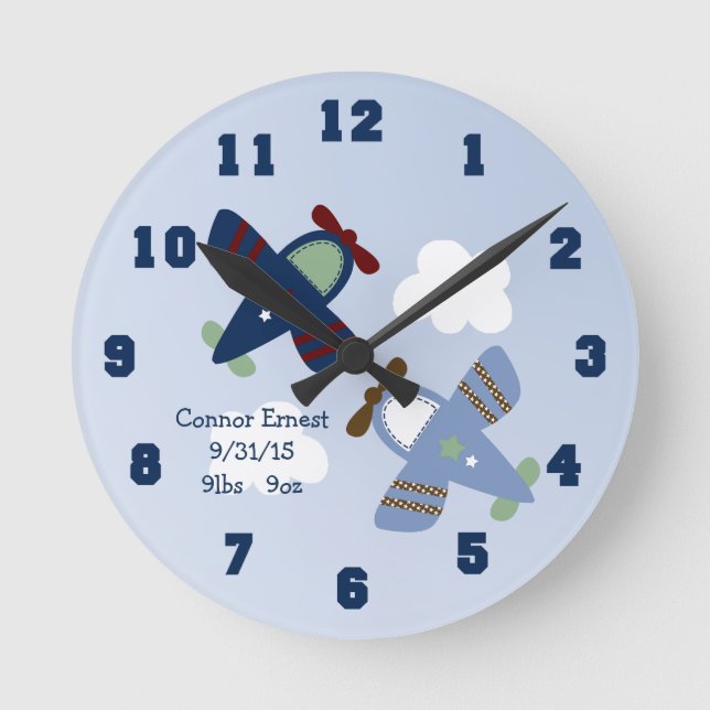 Personlig Adsible Aircraft Nursery Clock Rund Klocka (Framsida)