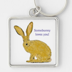Personlig Adsible Bunny Keychain Fyrkantig Silverfärgad Nyckelring
