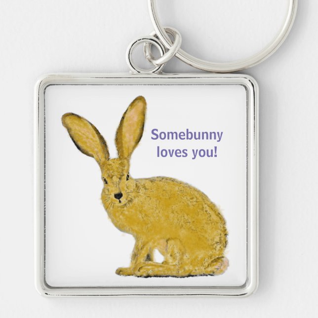 Personlig Adsible Bunny Keychain Fyrkantig Silverfärgad Nyckelring (Framsidan)