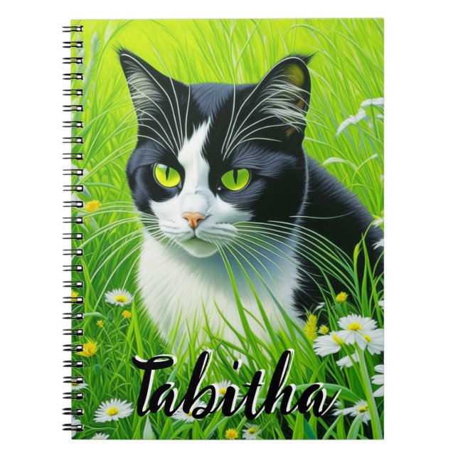 Personlig Adsible Cat i fält i Daisy Anteckningsbok (Framsidan)