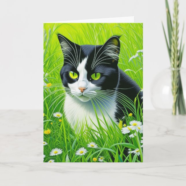 Personlig Adsible Cat i fält i Daisy Kort (Framsida)