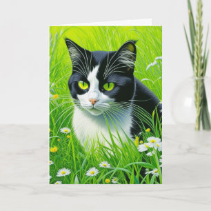 Personlig Adsible Cat i fält i Daisy Kort
