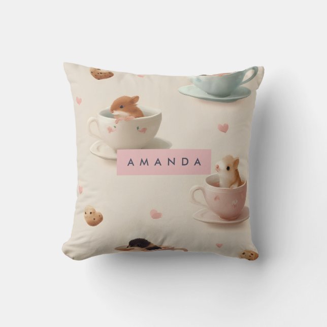 Personlig Adsible Hamster i Tekopp Mönster Kudde (Framsida)