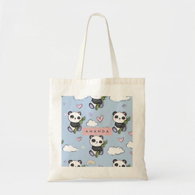 Personlig Adsible Pastel Panda Mönster Tygkasse (Framsidan)