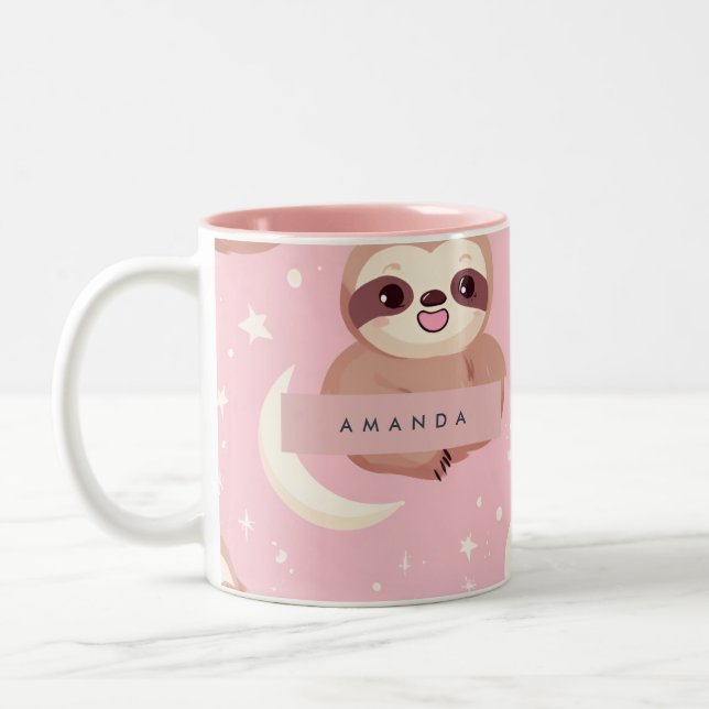 Personlig Adsible Sloth med Star Mönster Två-Tonad Mugg (Vänster)