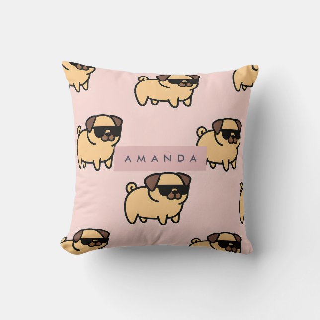 Personlig Adsible Sunglasses Pug Mönster Kudde (Framsida)