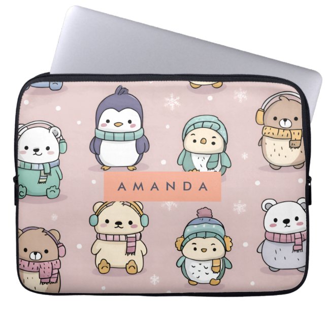 Personlig Adsible Winter Penguin Mönster Laptop Fodral (Framsidan)