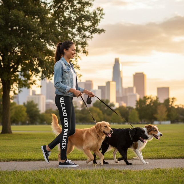 Personlig affärsinformation skräddarsydd leggings (Personalized Business Info Custom Made Leggings by Ricaso - change text to suit. Dog walker biz)