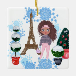 Personlig African American Girl Eiffel Torn Julgransprydnad Keramik