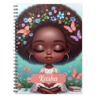 Personlig African American Girl med blommigtar Anteckningsbok
