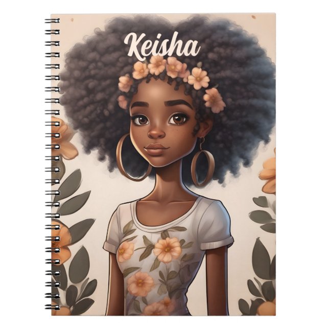 Personlig African American Girl Notebook Anteckningsbok (Framsidan)