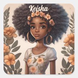 Personlig African American Girl Sticker Fyrkantigt Klistermärke