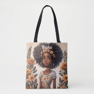 Personlig African American Girl Tote Bag Tygkasse