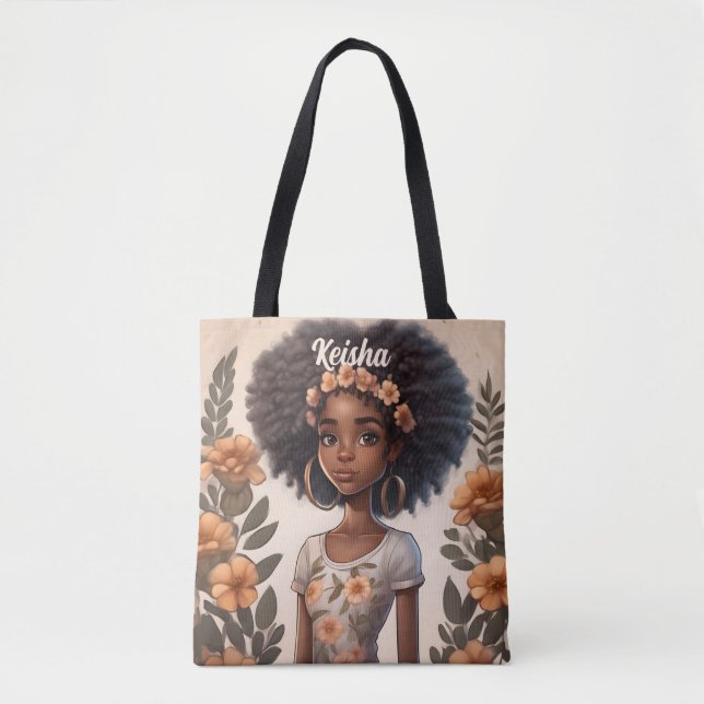 Personlig African American Girl Tote Bag Tygkasse (Framsida)