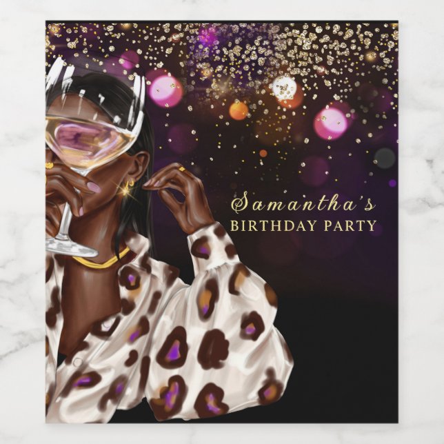 Personlig African American Woman Birthday Vinflaska Etikett (Singel etikett)