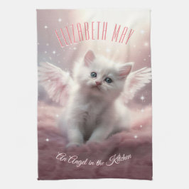 Personlig AI-genererad Kitten Angel Vingar Kökshandduk