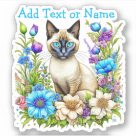Personlig Ai Watercolor Siamese Cat in Flowers Klistermärken