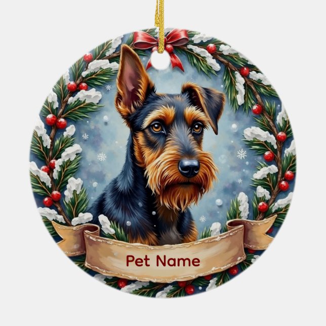 Personlig Airedale Terrier Jul Julgransprydnad Keramik (Baksidan)