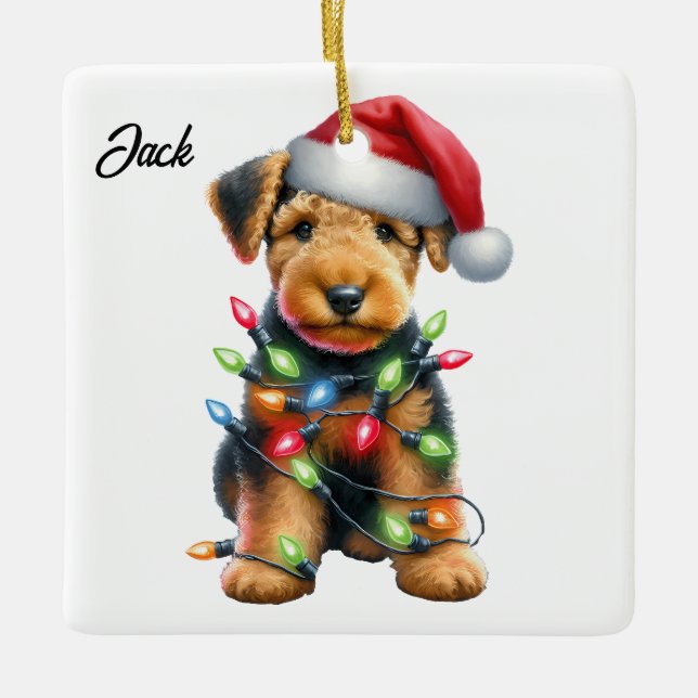 Personlig Airedale Terrier Santa jul Julgransprydnad Keramik (Framsida)
