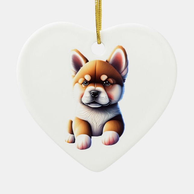 Personlig Akita Puppy Hund Heart Julgransprydnad Keramik (Framsidan)