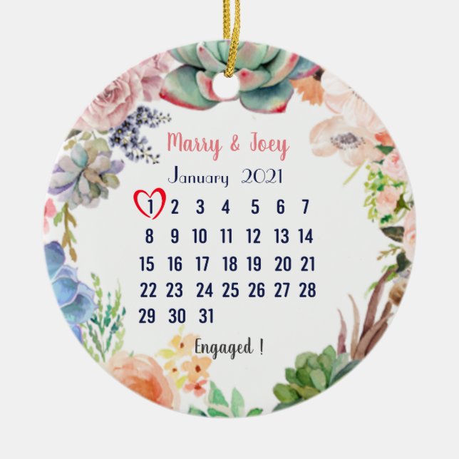 Personlig aktiverad - bröllop datum 1 av 31 julgransprydnad keramik (Framsidan)