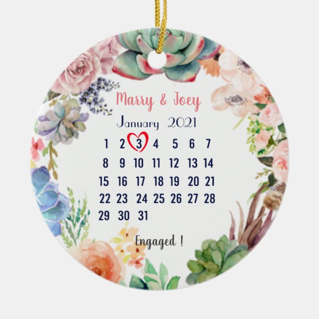 Personlig aktiverad - bröllop datum 3 av 31 julgransprydnad keramik (Framsidan)