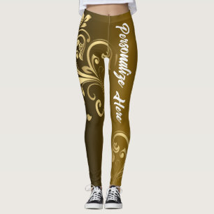 Personlig Aktiviteter   Anpassade Guld Swirl Leggings