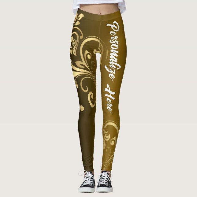 Personlig Aktiviteter | Anpassade Guld Swirl Leggings (Framsida)