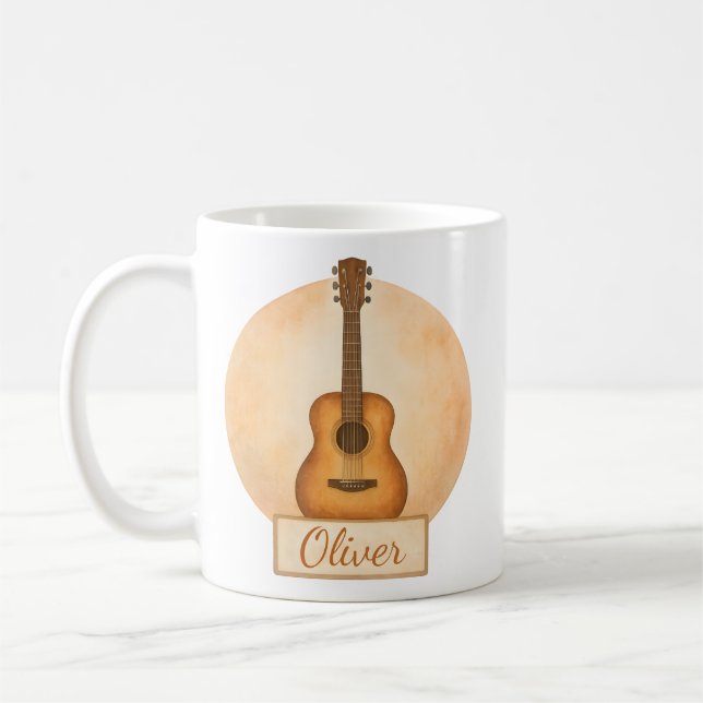 Personlig Akustisk Gitarr Med Namn För Musikälskar Kaffemugg (Vänster)