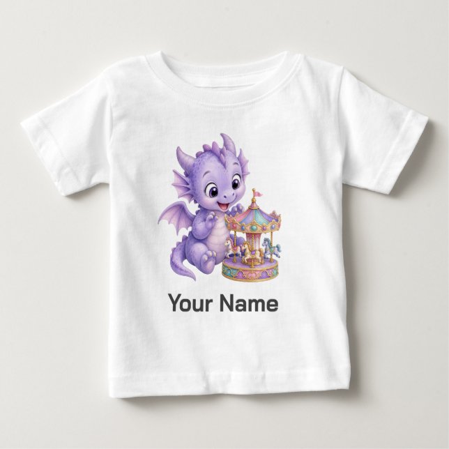 Personlig akvarell Baby Dragon Karusell T Shirt (Framsida)