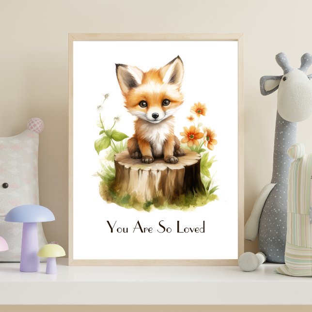 Personlig akvarell Baby Fox Nursery Väggkonst  (Baby Fox Nursery Wall Art Print Poster. Printed or Digital Download)