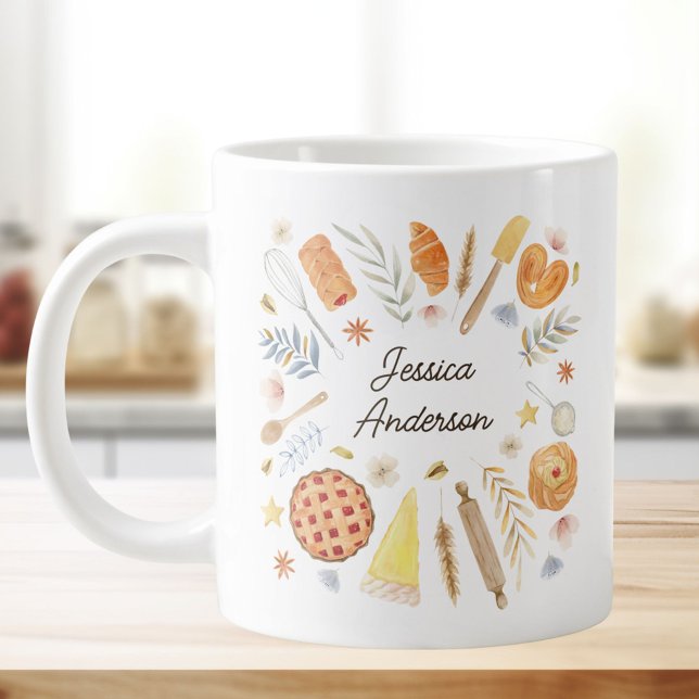 Personlig akvarell bakning konditorikok jumbo mugg (In situ)